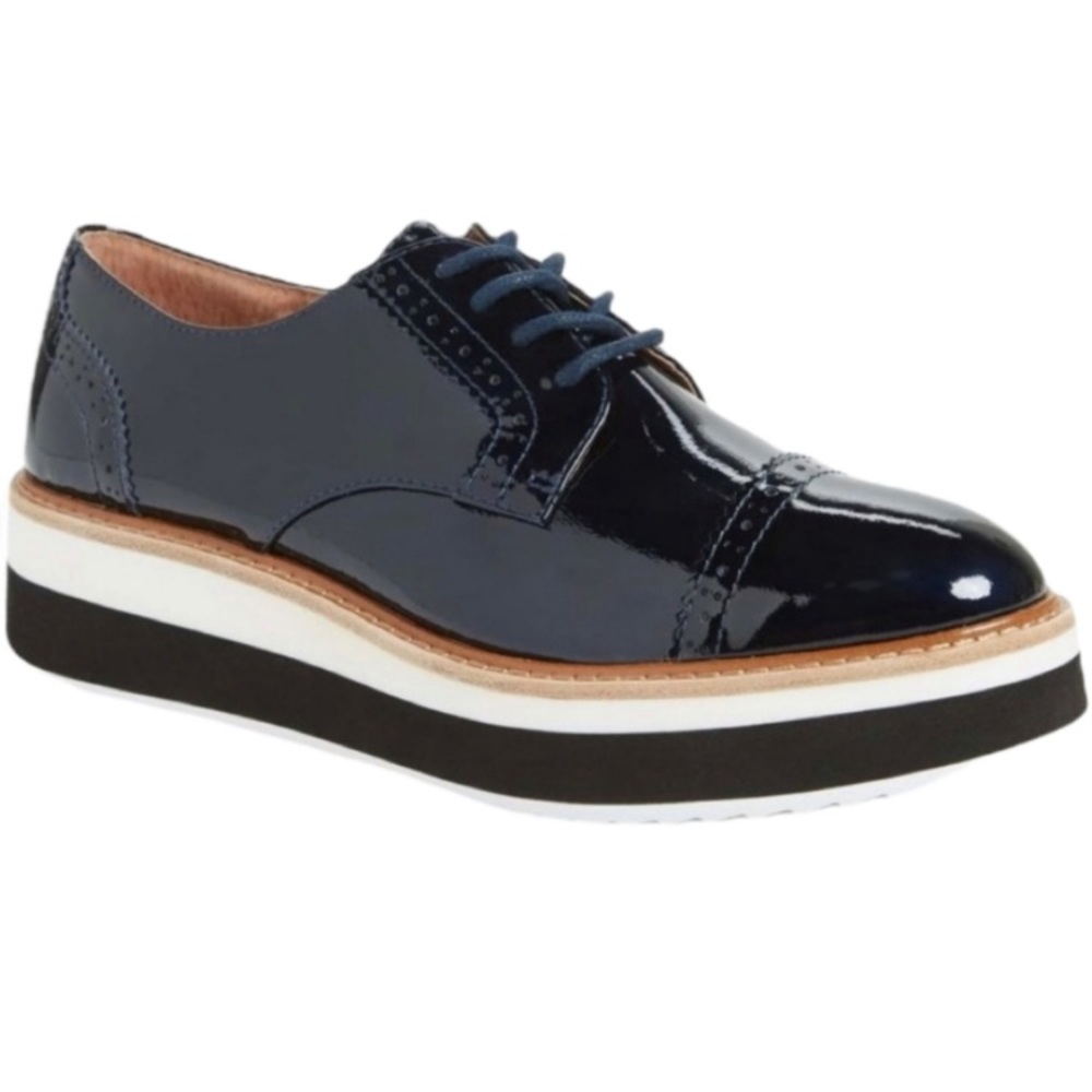 New Halogen Atlantic Pacific Black Patent Leather Platform Loafers Oxfords 5.5